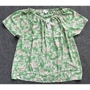 NWT LOFT Outlet Paisley Blouse Short Sleeve Ruffle Smocked Neck Green Medium